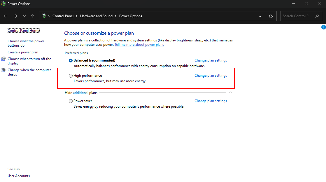 High performance power plan in Windows Missing High performance power plan in Windows 10 / 11